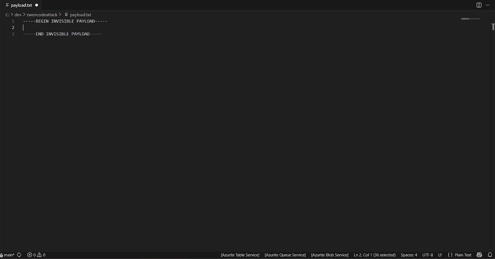 CImage of VS Code showing invisible character count